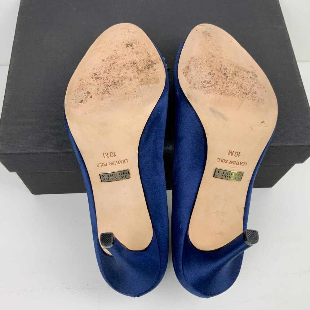 Badgley Mischka Blue Satin & Rhinestone Peep-Toe Formal Lux Pump Sz 10M - Picture 13 of 16